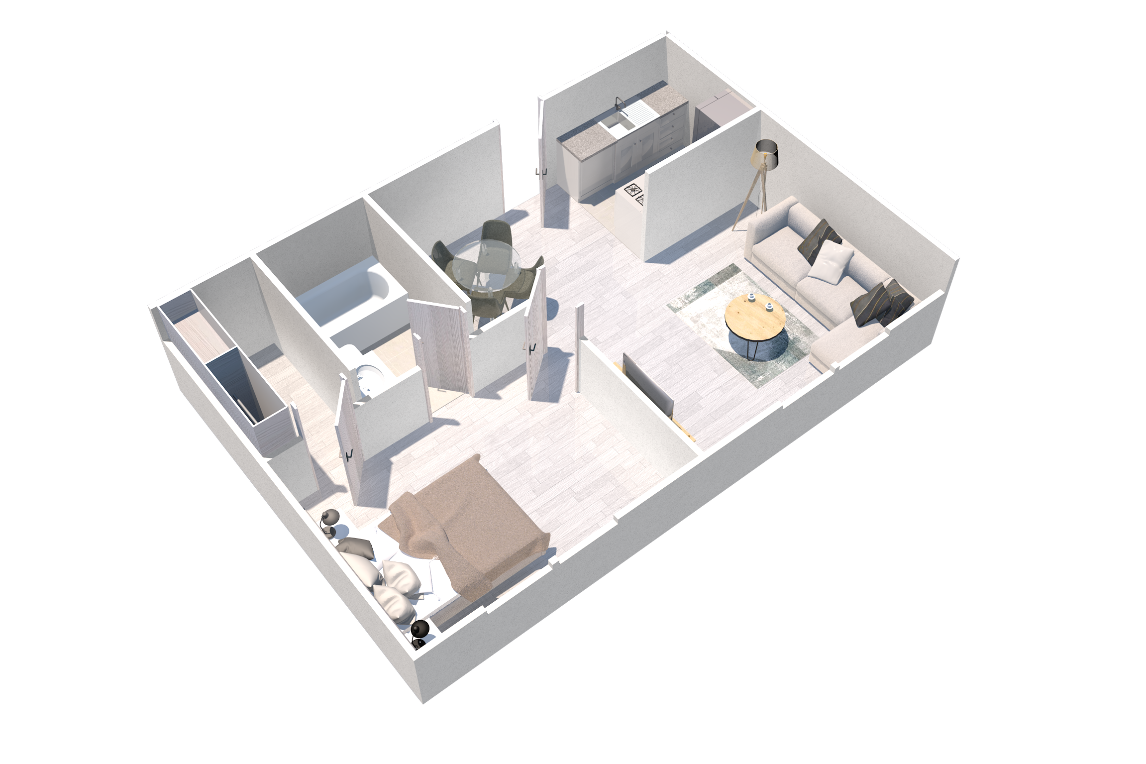 Floor plan for 1 bed, 1 bath, 616 sqft